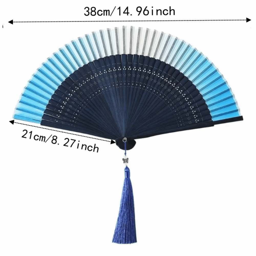 Elegant Hollow Carving Bamboo Folding Fan Portable Gradient Color Retro Hand Fan Handmade Bamboo Frame Dance Fan Travel Use