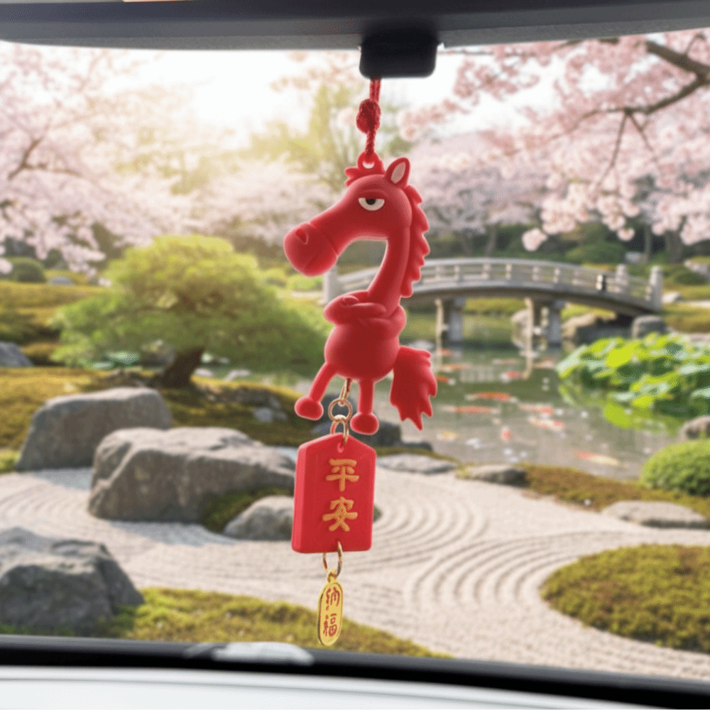 Adorable Tang Horse Chinese New Year Decoration with Tassel Traditional Spring Festival Car Hanging Pendant Kawaii Cute Zodiac Pony Figurine Car Ornament Year of Horse