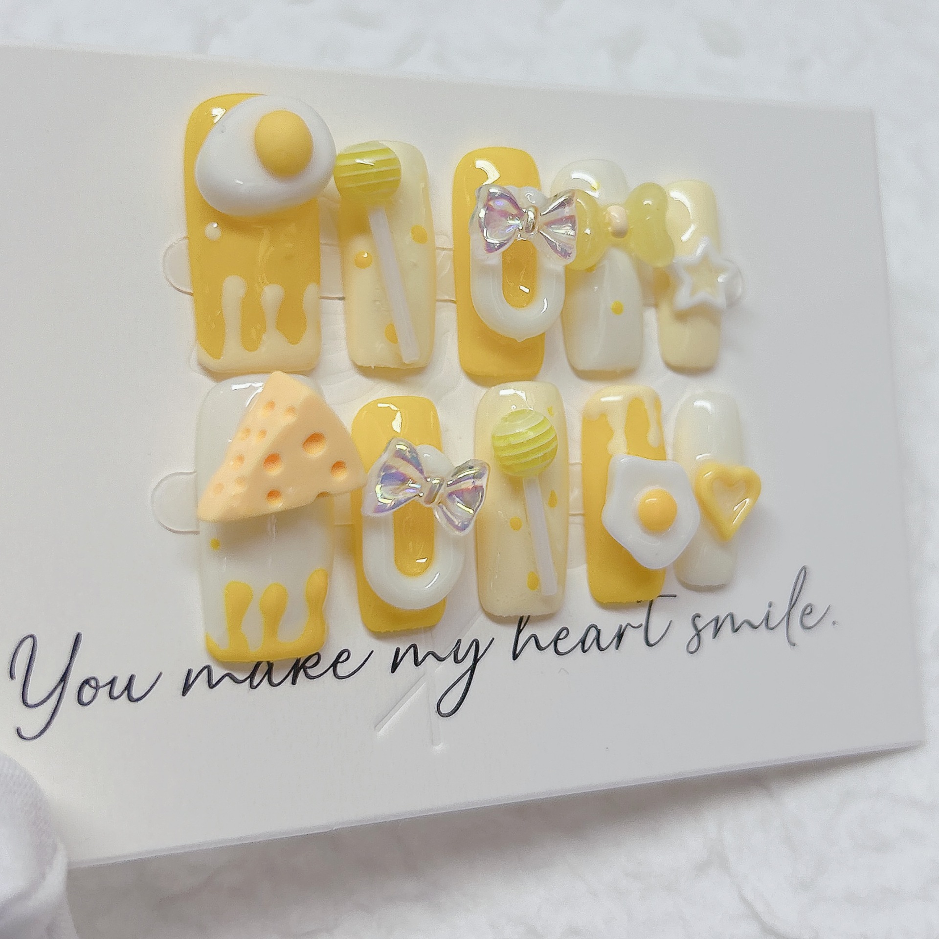 HOT Cute milky yellow cheese little egg wearable manicure patch nail patch nail patch finished product removable