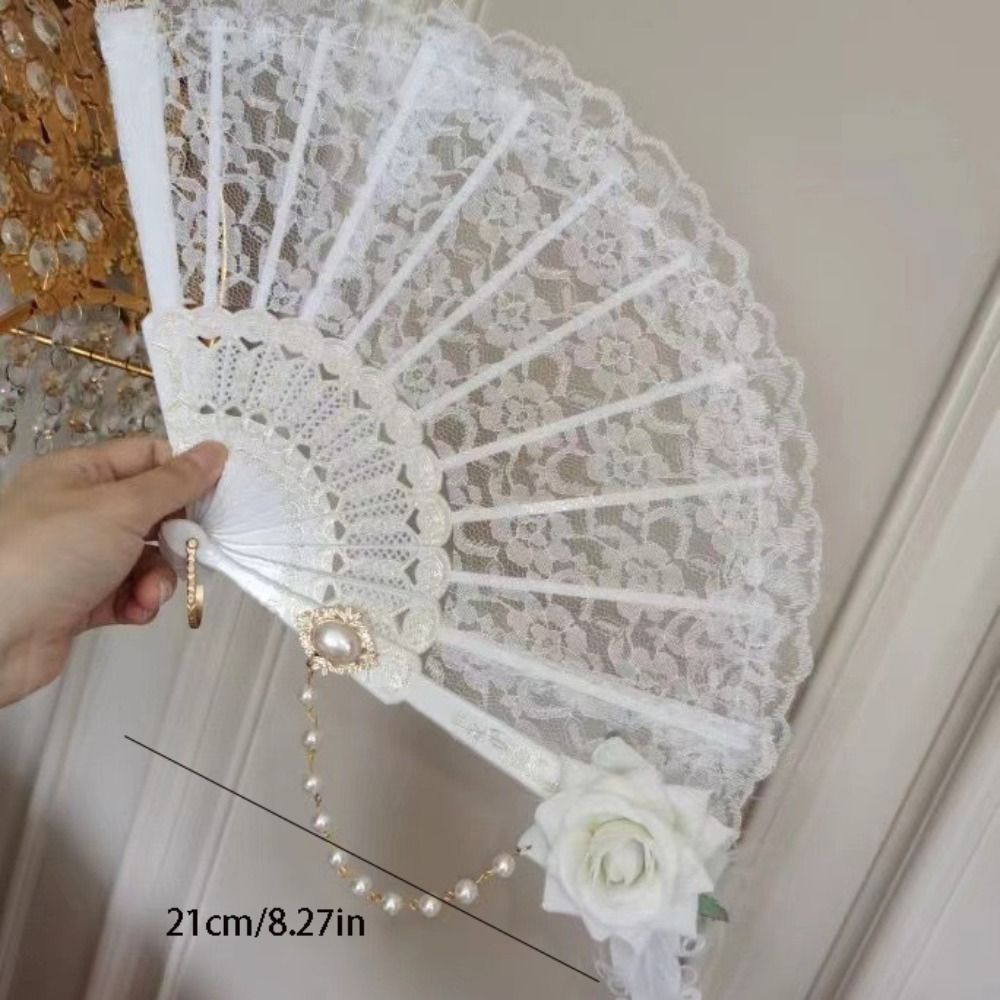 Elegant Retro Feather Rose Folding Fan Classical Portable Hand Fan Handmade with Pendant Decorative Craft Fan Summer