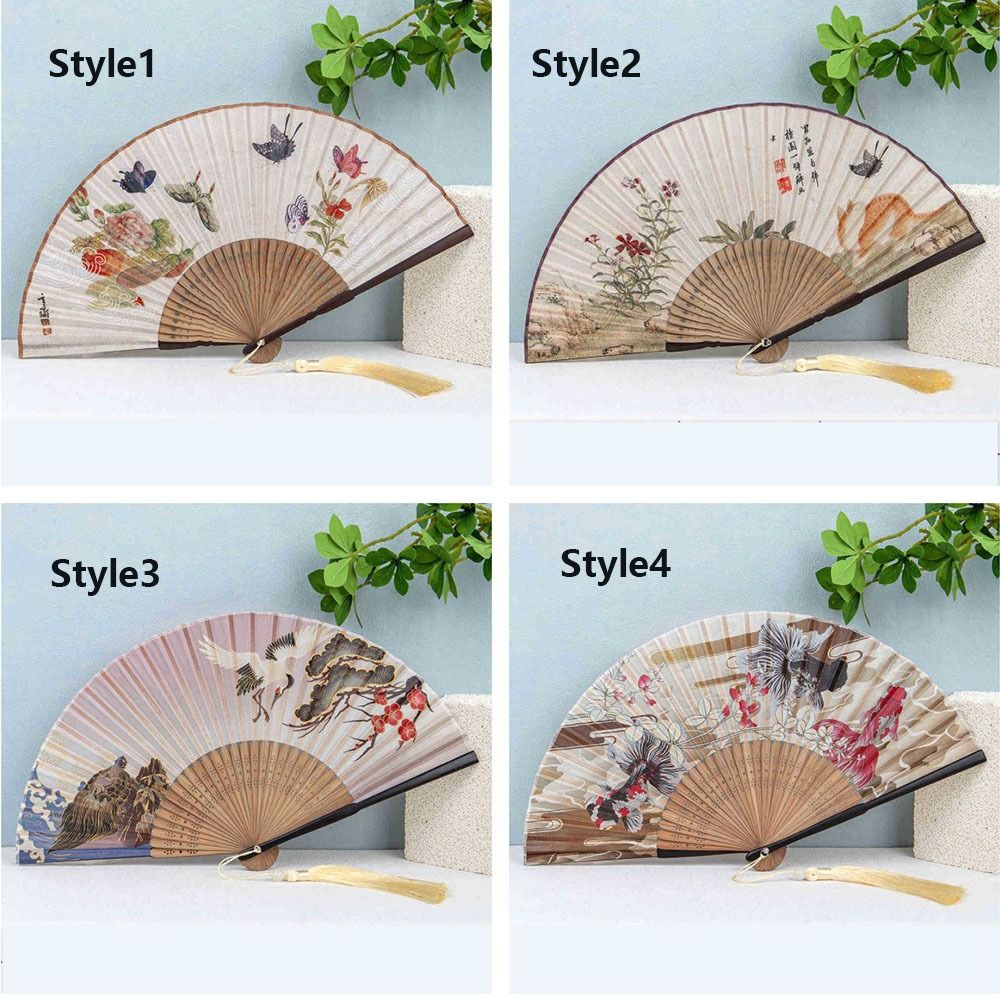 Retro Bamboo Skeleton Hand Chinese Style Folding Fan Ancient Style Traditional Craft Hand Fan with Tassel Elegant Hanfu Dance Fan Summer
