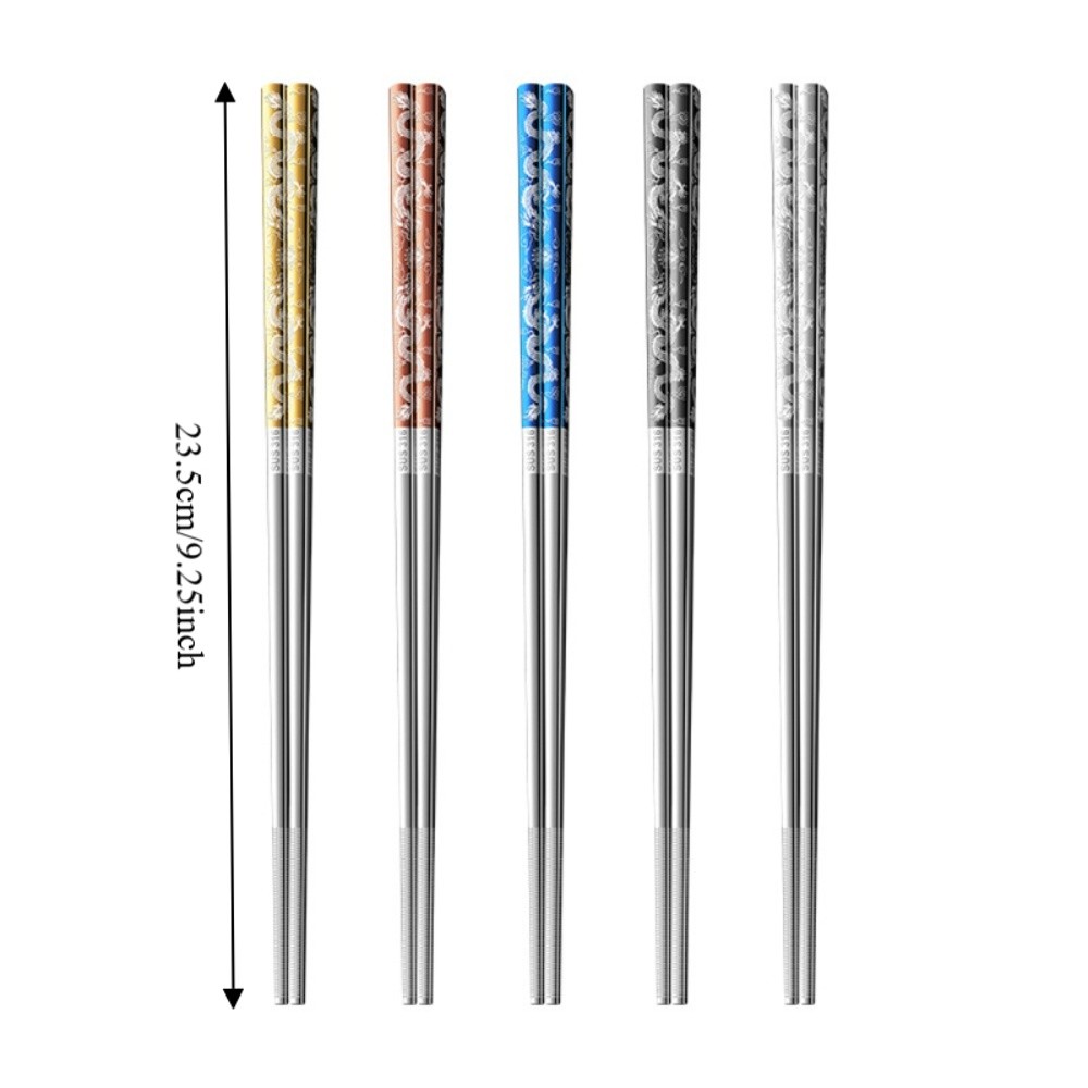 5 Pairs Non-Slip Stainless Steel Dragon Patter Chopsticks Dishwasher Safe Rust-proof Chinese Chopsticks Corrosion-resistant Mold-resistant Sushi Chopsticks Home
