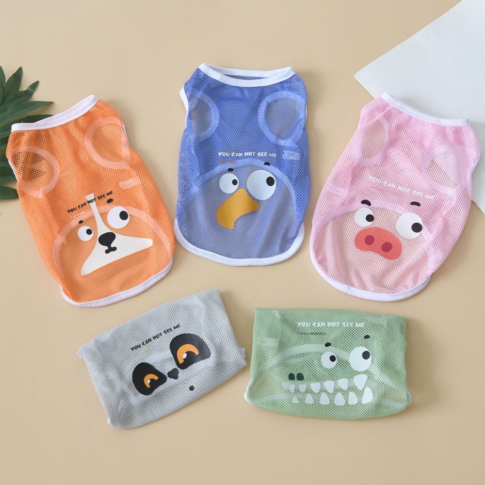 Cute Cartoon Print Dog Cool Mesh Top Cloth Breathable Cat Thin Vest Puppy Cat T Shirt Dog Cartoon Printed Vest Spring
