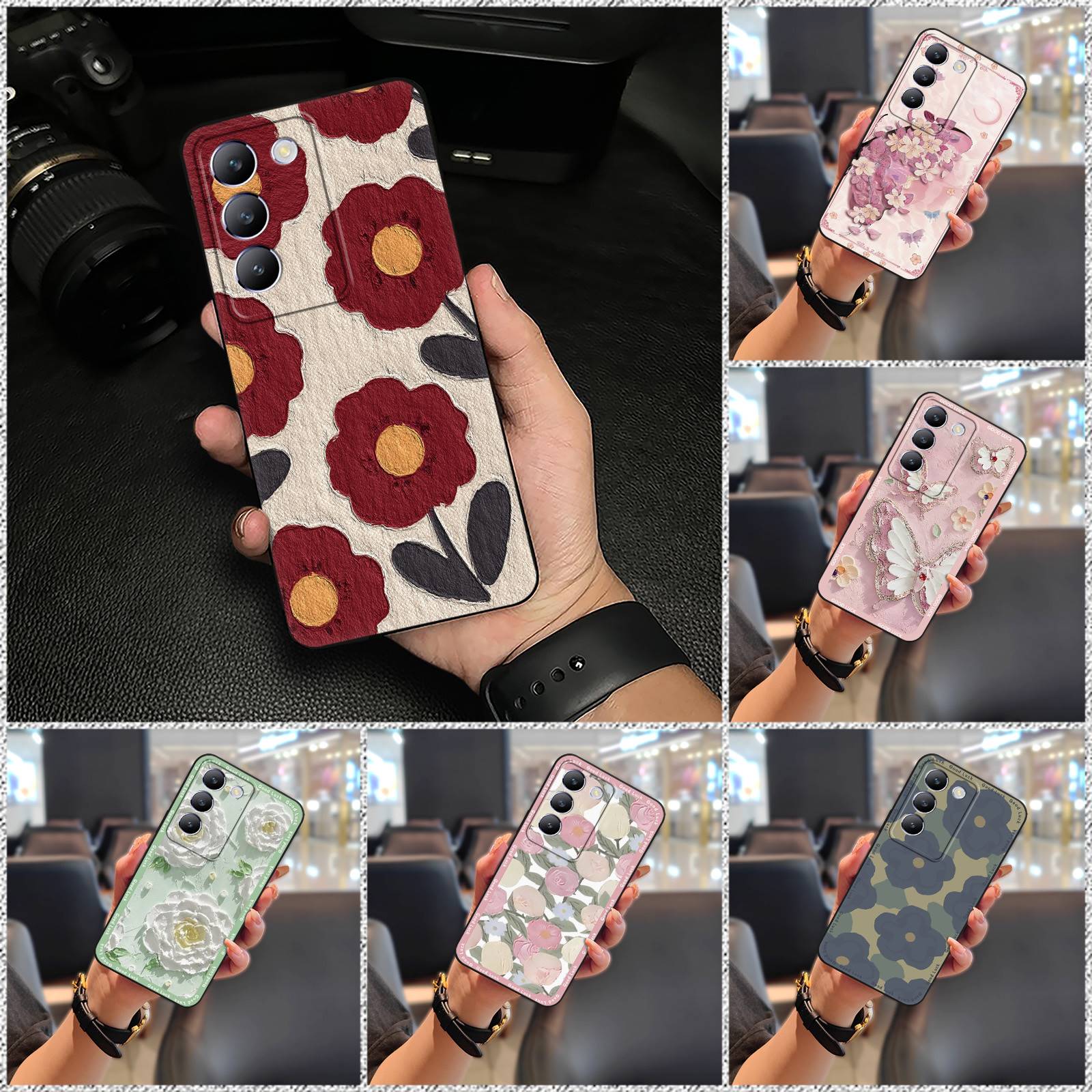 Silicone flower Phone Case For VIVO T3 5G/V40SE 5G/Y100 4G Back Cover Durable TPU Phone Pouch Cute Waterproof Anti-dust
