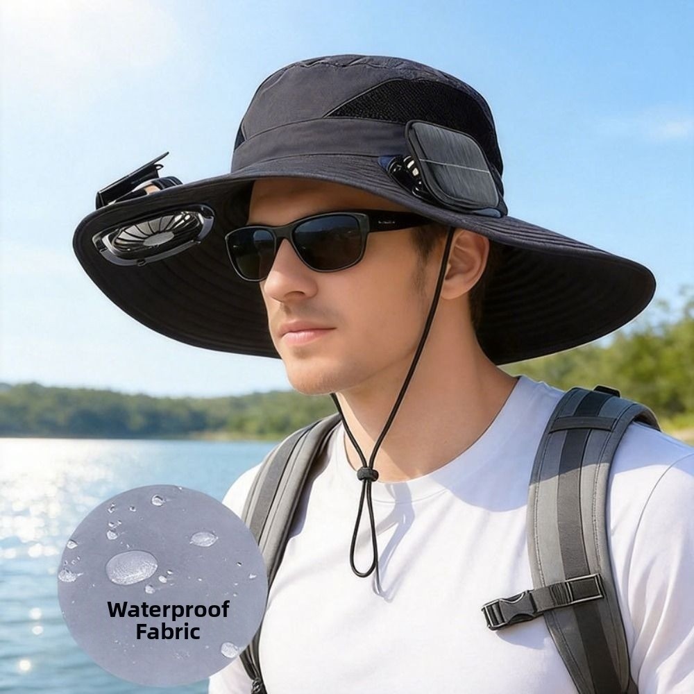 Long Endurance Dual Fan Solar Fan Hat Breathable 3 Speeds Wide Brim Sun Cap Strong Wind Portable Cooling Fisherman Hat Camping