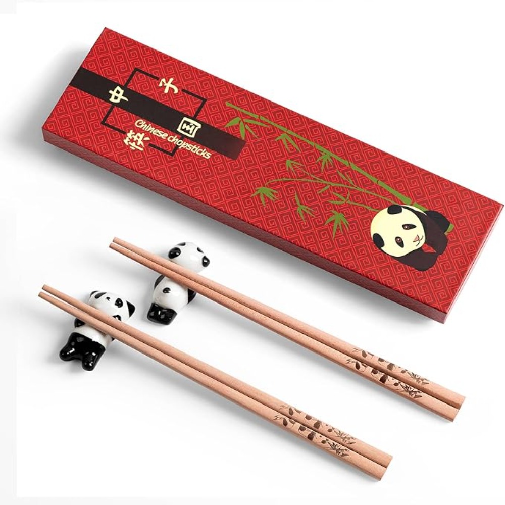 Chinese Chopsticks Handmade Tableware Eco-Friendly 2 Pair Cutlery Non-slip Panda Chopsticks Gift Natural Wooden Dinnerware Set