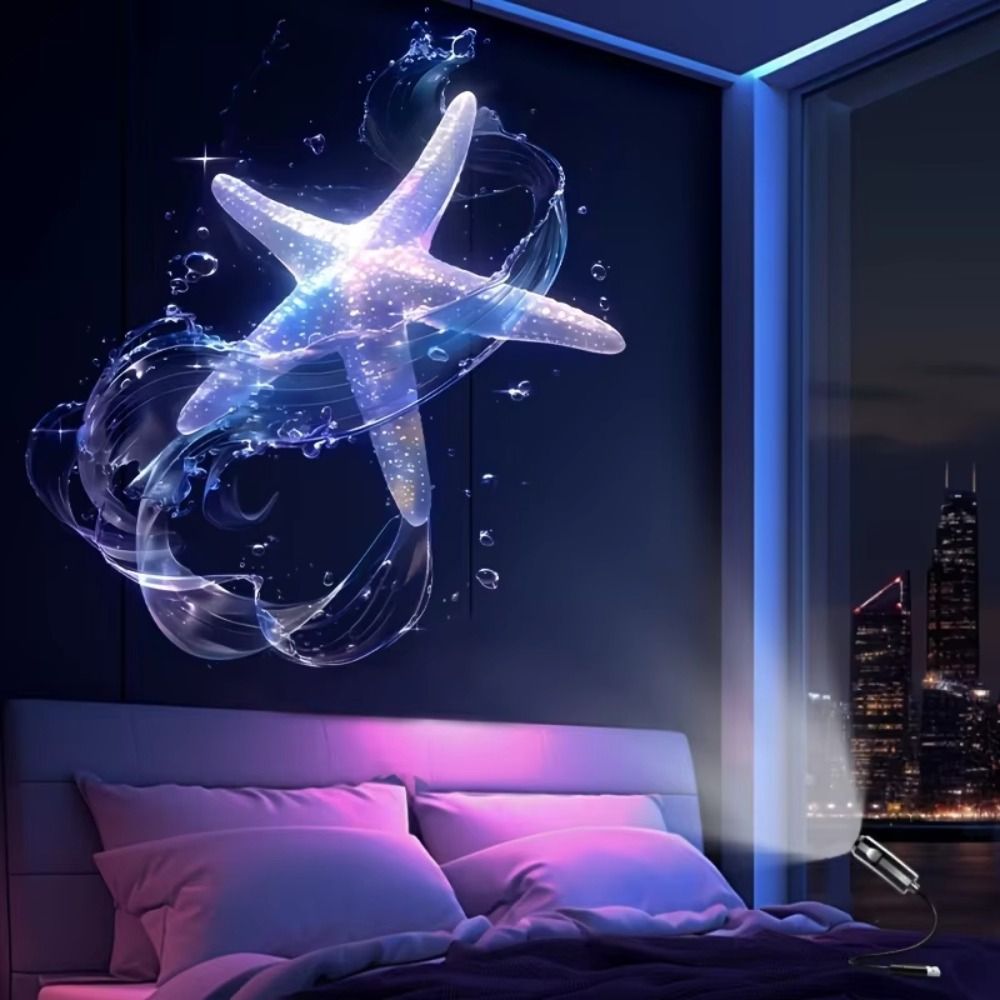 Marine Life Adjustable Patterns Butterfly Projection Lights 360° Rotating Powered Ocean Projection Lamp Starfish Whale LED Projector Light Bedroom Decor