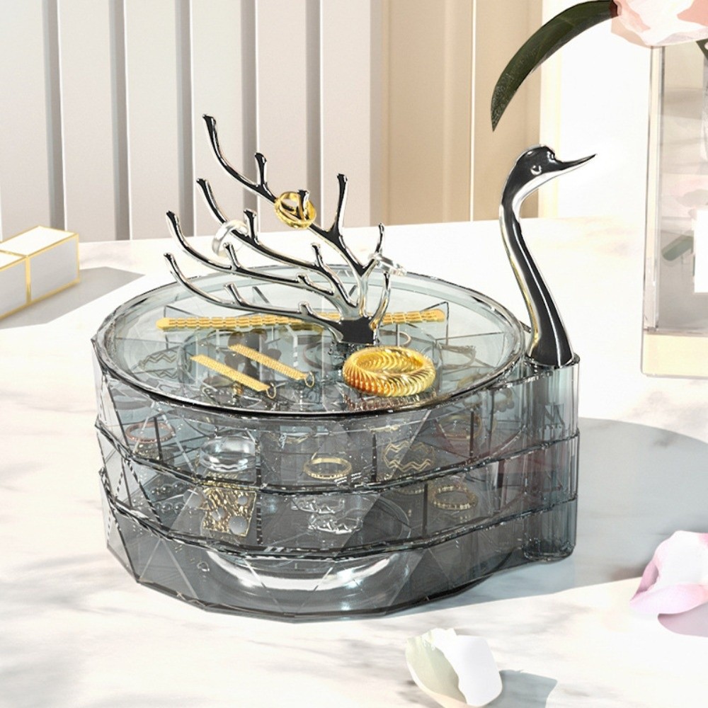 Retro Large Capacity Swan Dream Jewelry Organizer Transparent Dustproof Necklace Earring Storage Box Multi-Layer Elegant Rings Display Box Gifts