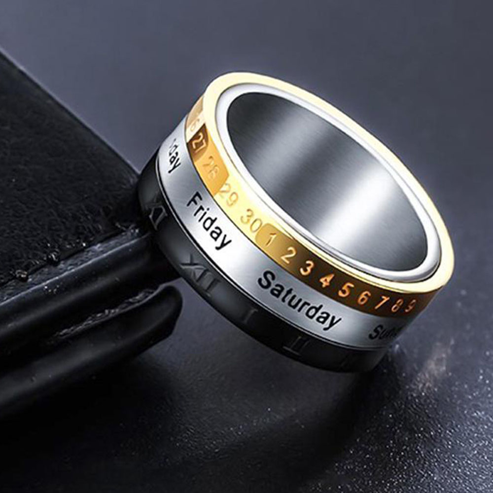 3 Part New Date Time Calendar Spinner Rotatable Roman Numerals Finger Ring Fashion Jewelry Joint Ring Men Ring