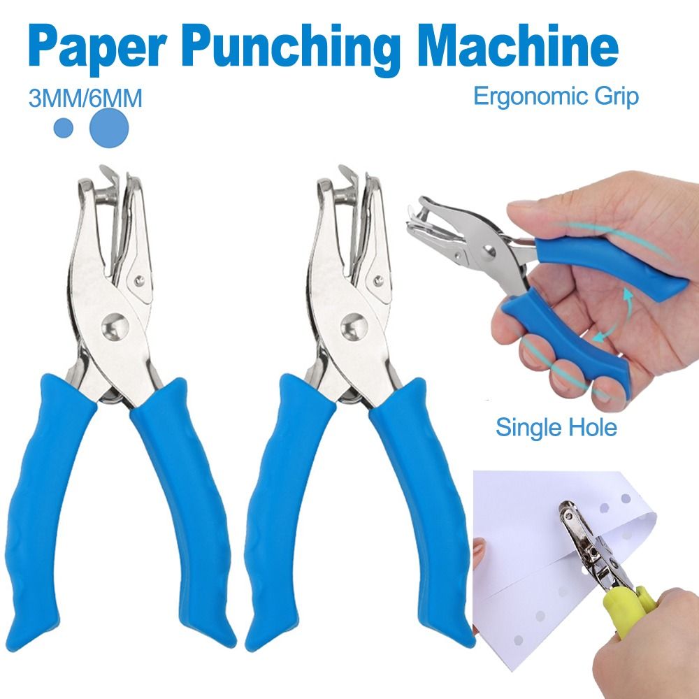 2Pcs Practical 3/6mm Single Hole Punching Machine Creative Rubber Handle Handheld Hole Punch Non-slip Portable Mini Paper Puncher Daily Planner