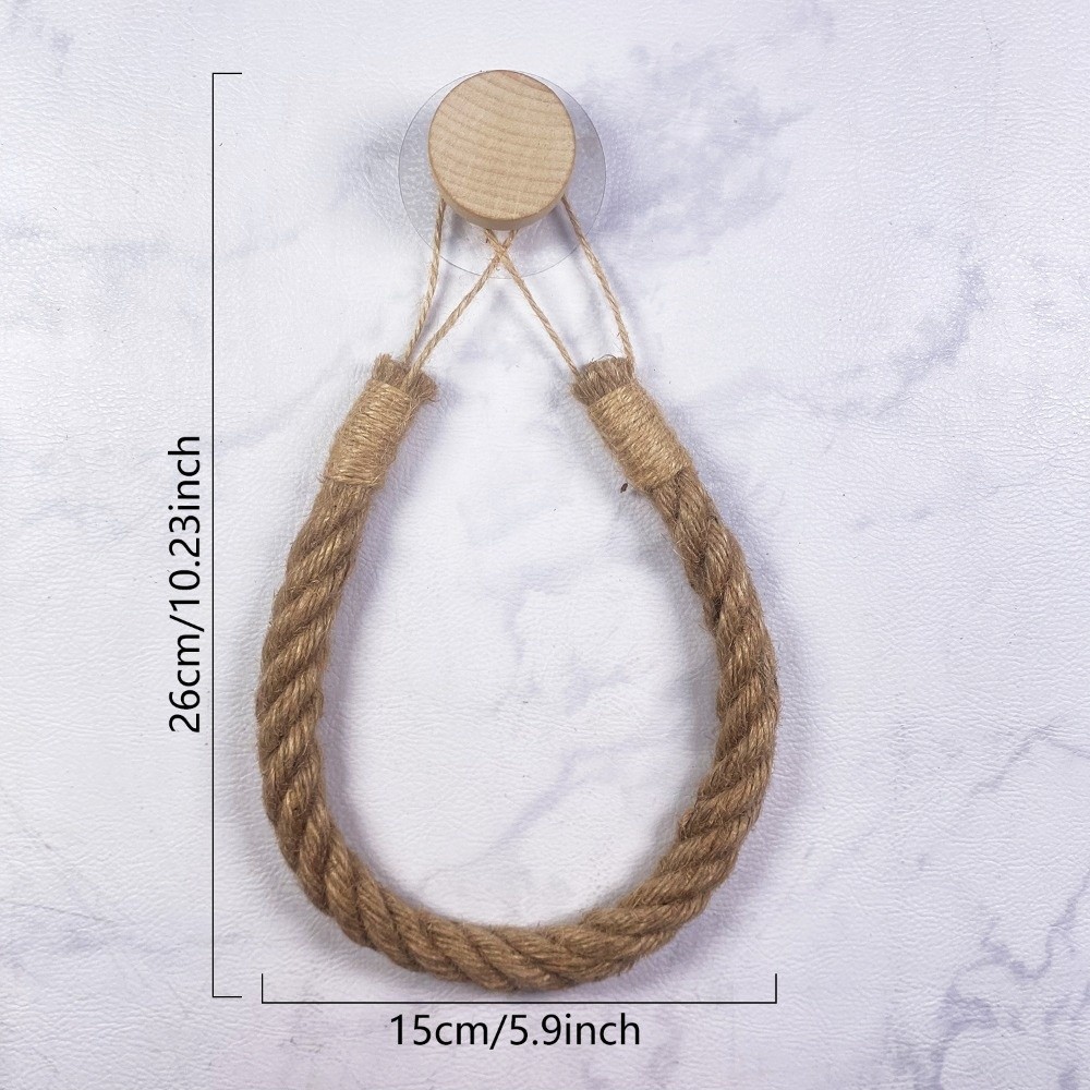 Hook Accessories No-Drill Toilet Paper Wood Hook Hand-Woven Natural Unscented Fabric Towel Storage Rack Rustic Durable Wall-Mounted Organizer Bathroom