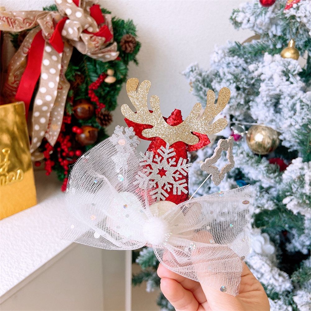 Cute Girl Christmas Decoration Cloth Santa Claus Bow Elk Ears Christmas Hair Clip Headwear Hair Accessories Christmas Hat Hairpin