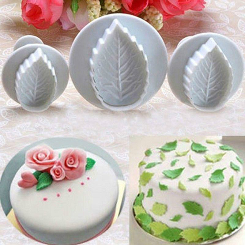 3Pcs/Set Rose Leaf Leaves Plunger Cutter Cake Fondant Decorating Sugarcraft Mold CF8