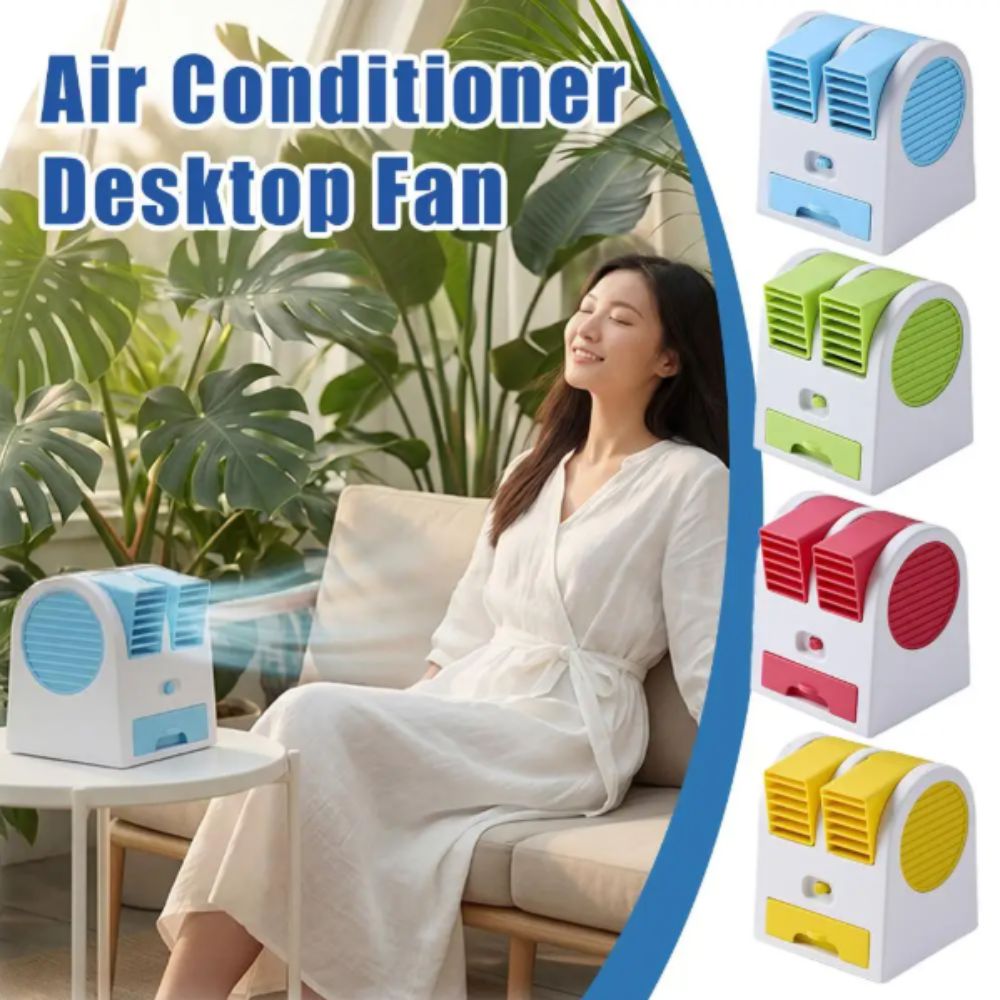 Portable Quiet Mini Air Cooling Desk Fan Dual Air Outlet Battery Powered Rechargeable Desk Fan Ice Water Tray Ice Box Portable Table Fan Desk Dorm