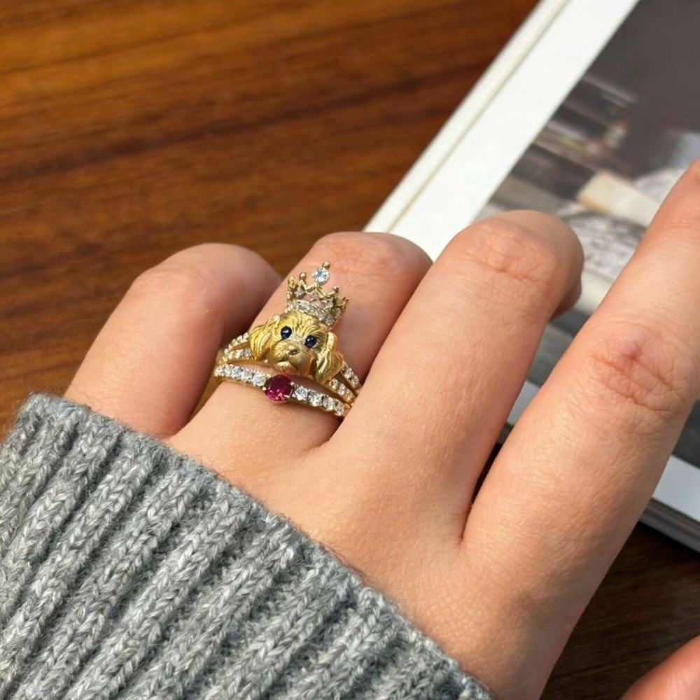 Cute Open Mouth Design Dog Rings Stackable Adjustable Cat Ring Exquisite Metal Pet Animal Ring Women