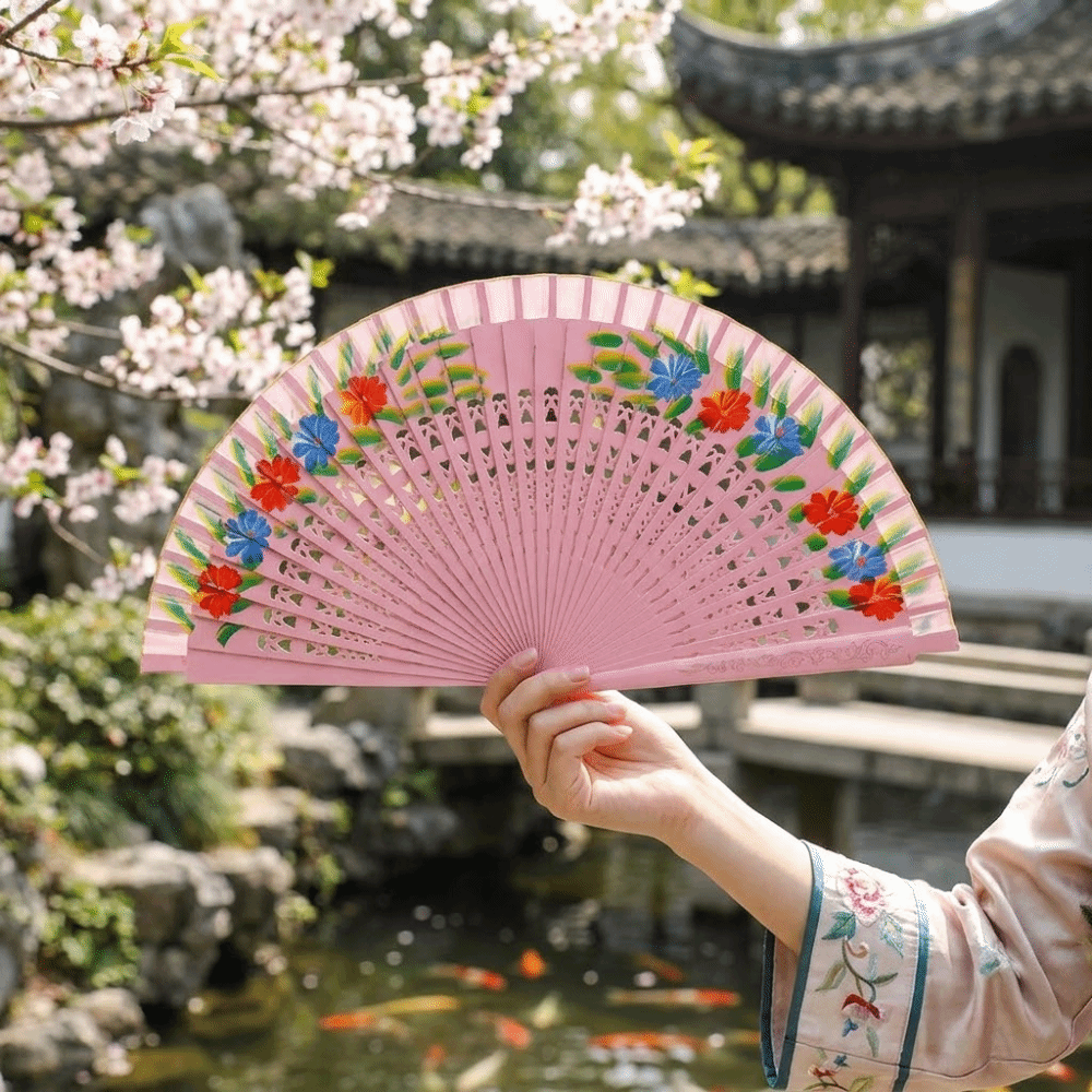 Home Decor Antique Spanish Wooden Fan Classic Colorful Hand-painted Fan Traditional Decorative Folding Fan Wedding