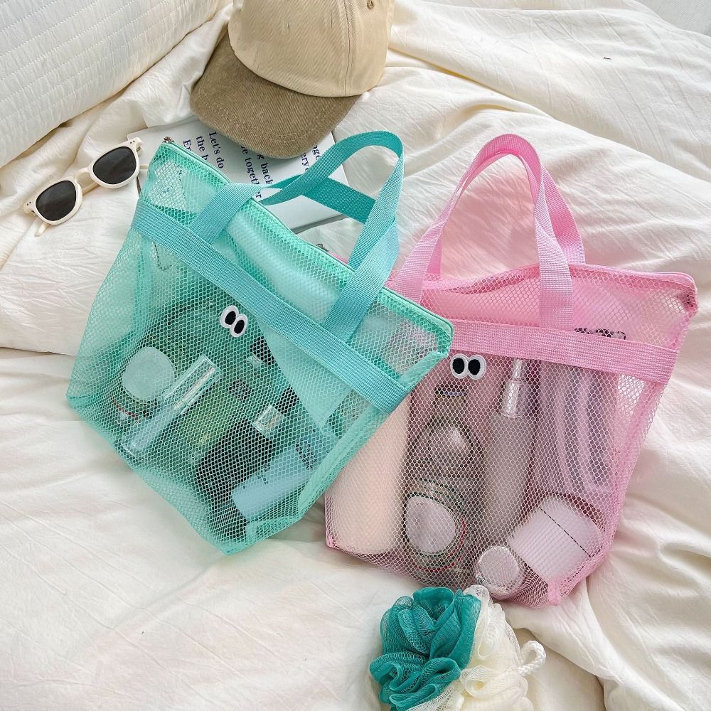 New Large Capacity Mesh Wash Bag Cute Foldable Cosmetic Bag Breathable Swimming Storage Bag