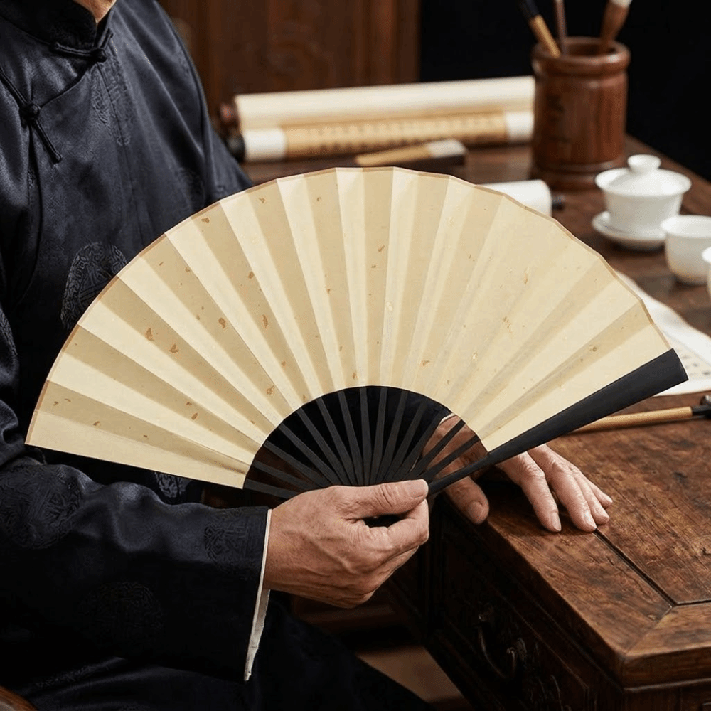 Creative Antique Style Chinese Folding Fan -Flecked Surface Portable Bamboo Folding Fan Handwritten Calligraphy DIY Dance Fan Photo Props