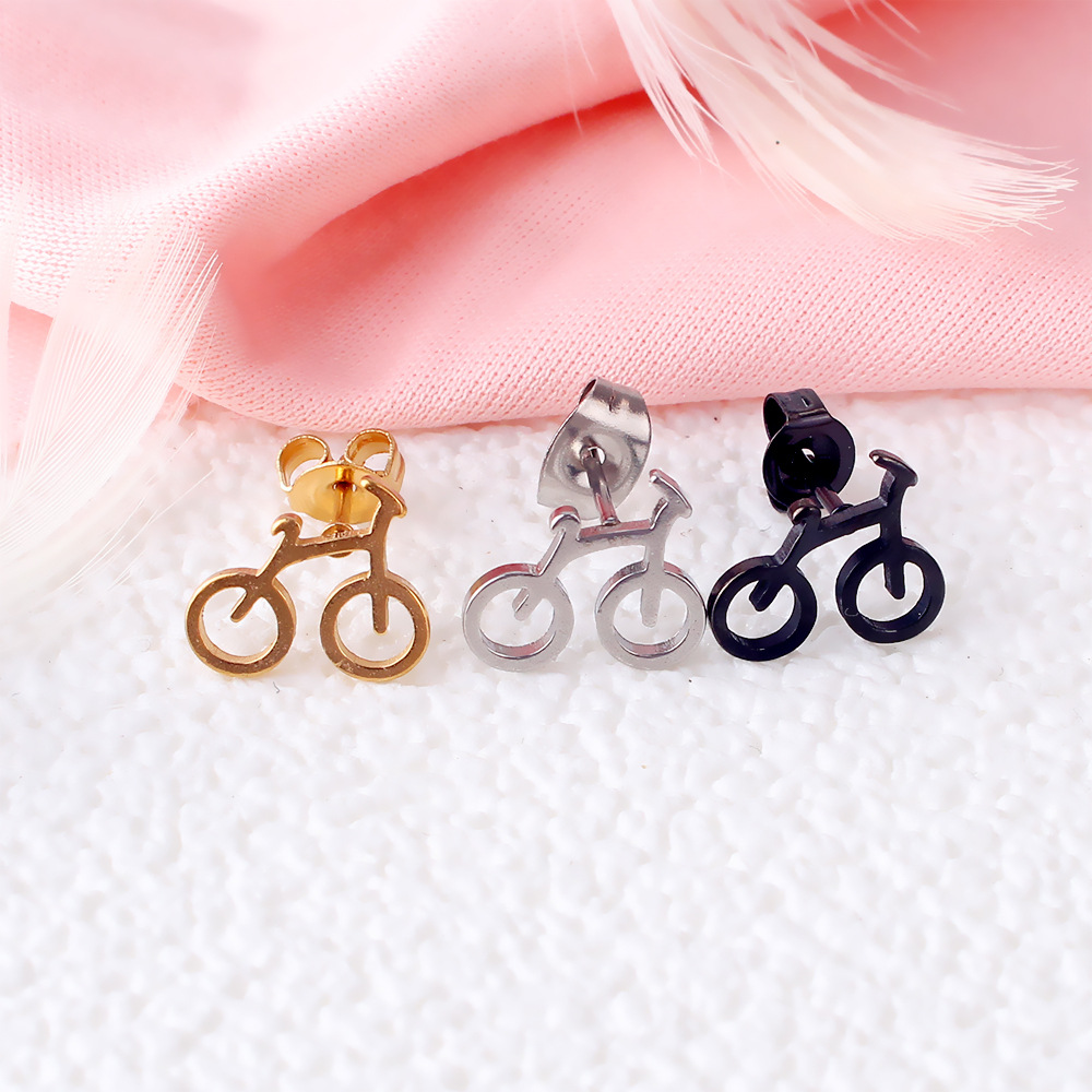【Top Picks】Korean Style Simple Personalized Bicycle Stainless Steel Men's Earrings Punk Women's Earrings
