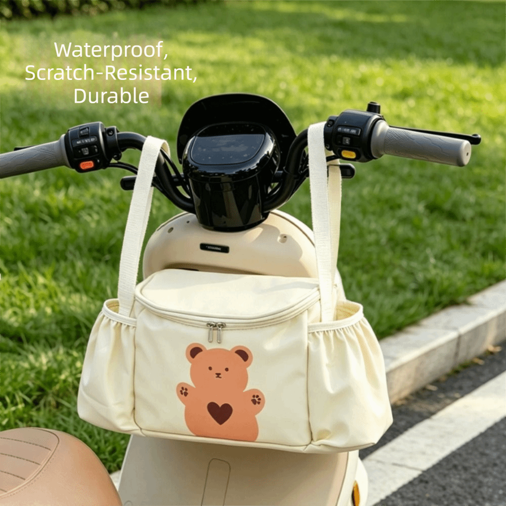 Portable Large Capacity Bicycle Handlebar Bag PU Detachable Riding Front Handle Hanging Bag Quick Release Waterproof Mountain Bike Bag Stroller