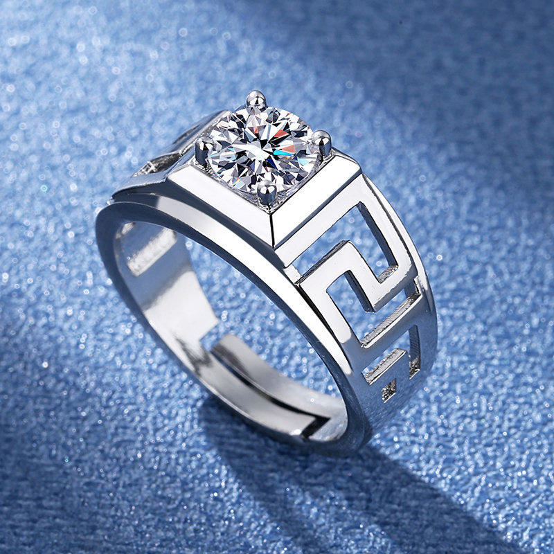 Sale】Japanese and Korean New Moissanite 1 Men's Ring Sweet Great Wall Men's Ring Copper