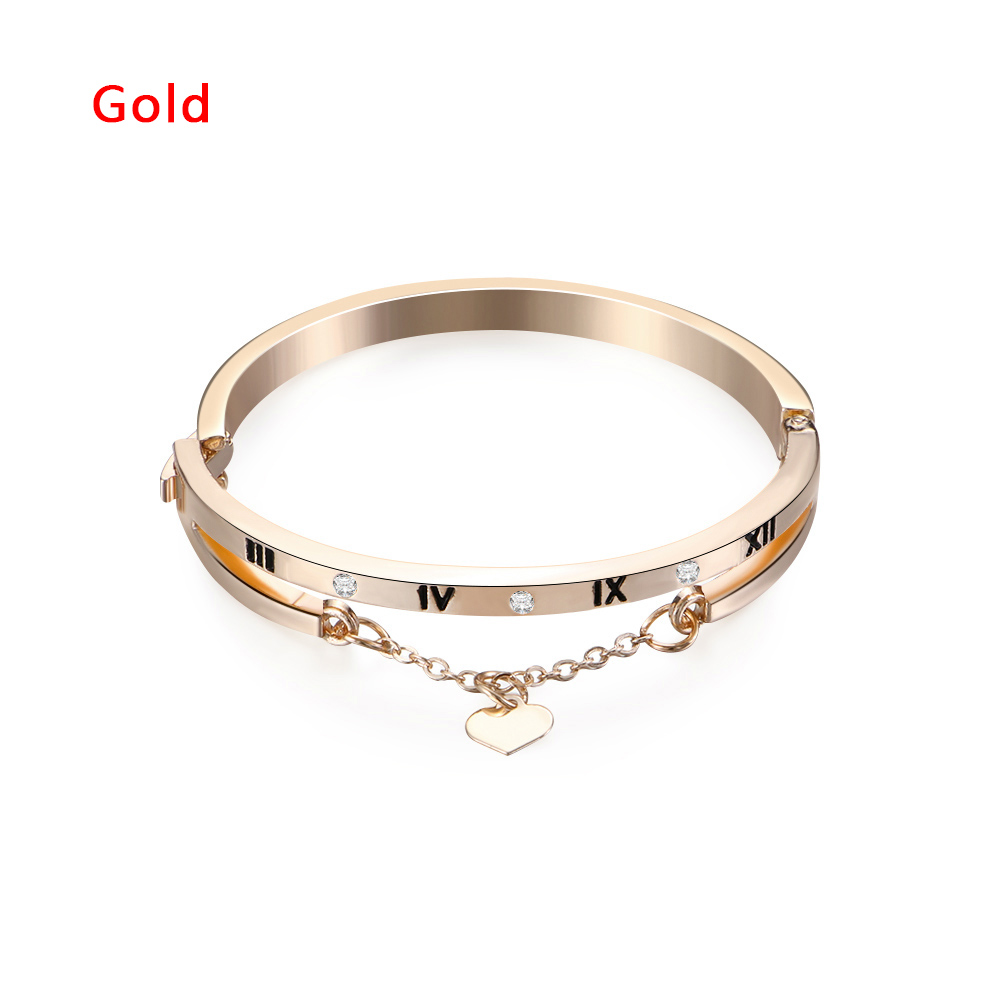 1PC Luxury Rose golden Stainless Steel Roma Letter Bangles Heart Forever Love Charm Bracelet for Jewelry Gift
