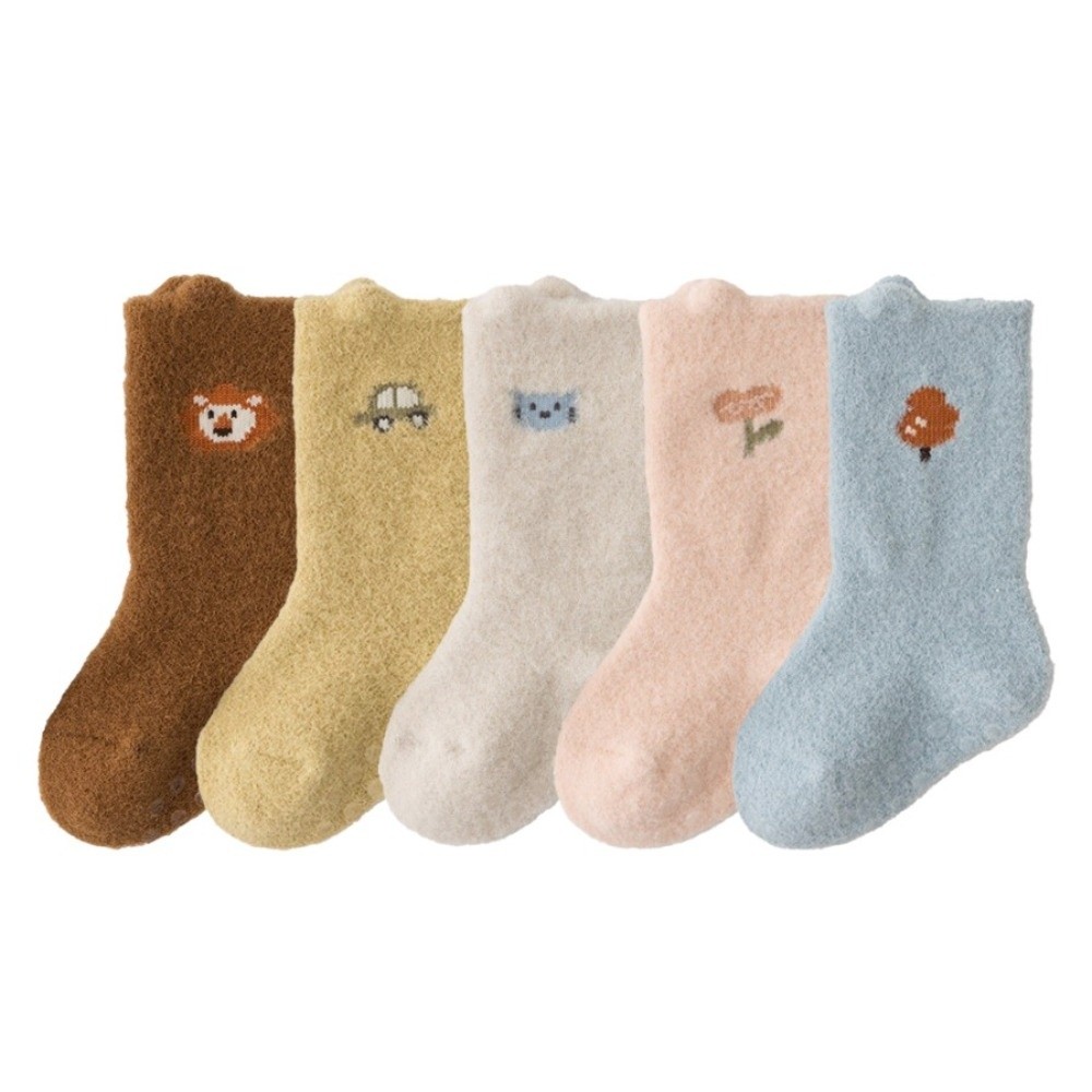 2 pairs New Cute Animal Baby Plush Socks Thickened Coral Velvet Winter Warm Socks Breathable Middle Tube Socks Winter Season