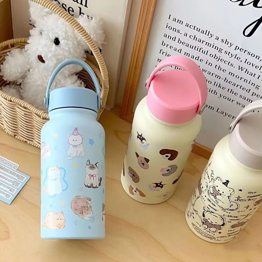Portable 900ml Insulated Cup Leak-proof Cartoon Vacuum Flasks Double Wall with Straw Thermos Bottle Car Travel