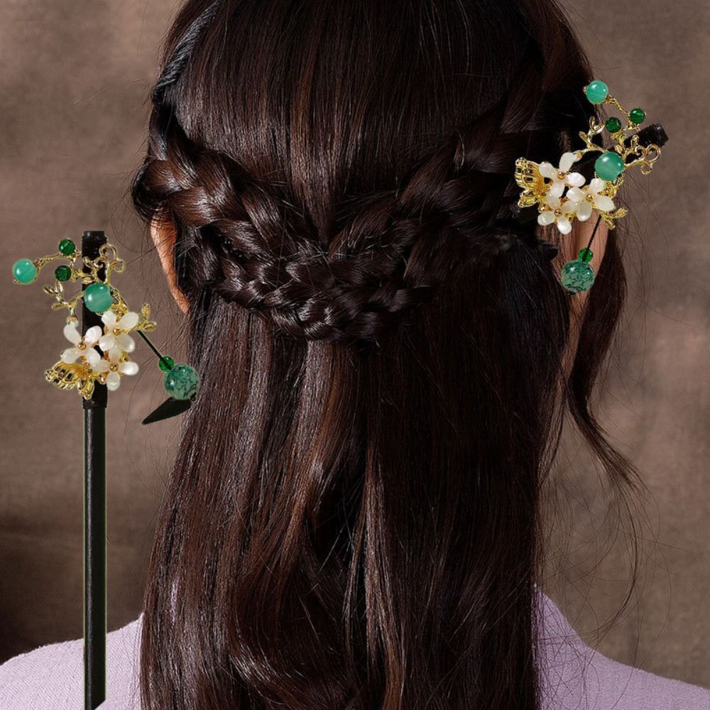 Women Hair Ornaments Chinese Flower Hair Sticks Handmade with Tassel Wooden Hairpins Party Hair Bun Ancient Style Hanfu Hair Fork for Hanfu