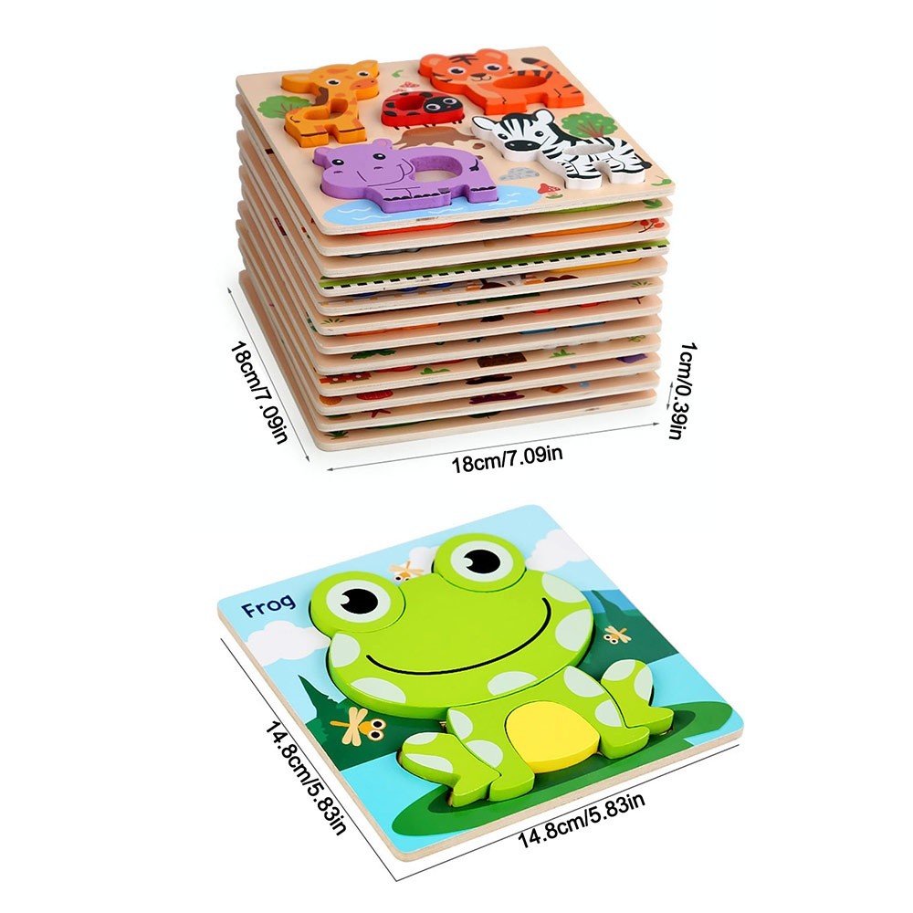 High Quality 3D Wooden Puzzles Safe Cute Animal Series Animals Cognitive Jigsaw Puzzle Portable Cartoon Animals Puzzles Children Educational Toys