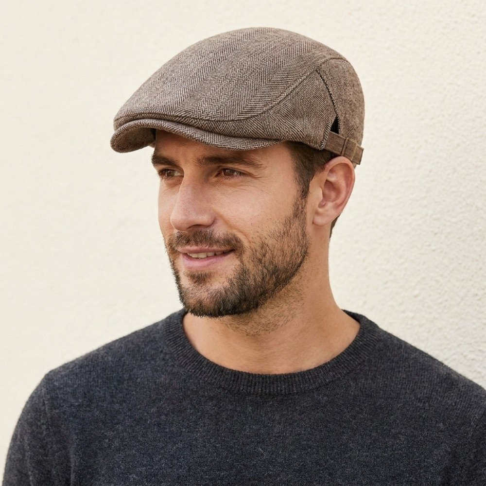 Fashion Cotton Men Beret Plaid Flat Newsboy Hat Peaked Cap Hip Hop British Style Woolen Beret Autumn and Winter