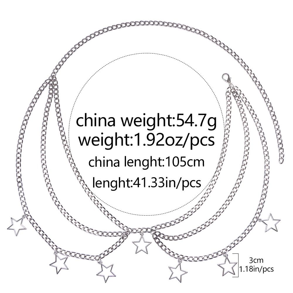 Vintage Hollow Out Five-Pointed Star Waist Chain Color Metal Waist Chain Minimalist Y2K Bohemian Body Chain Girls