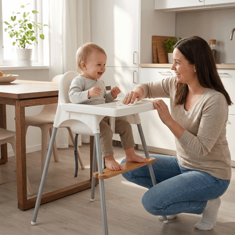 Ergonomic Adjustable Height High Chair Footrest Natural Bamboo Wooden Baby Highchair Foot Stool Smooth Surface Non-Slip High Chair Accessory Home