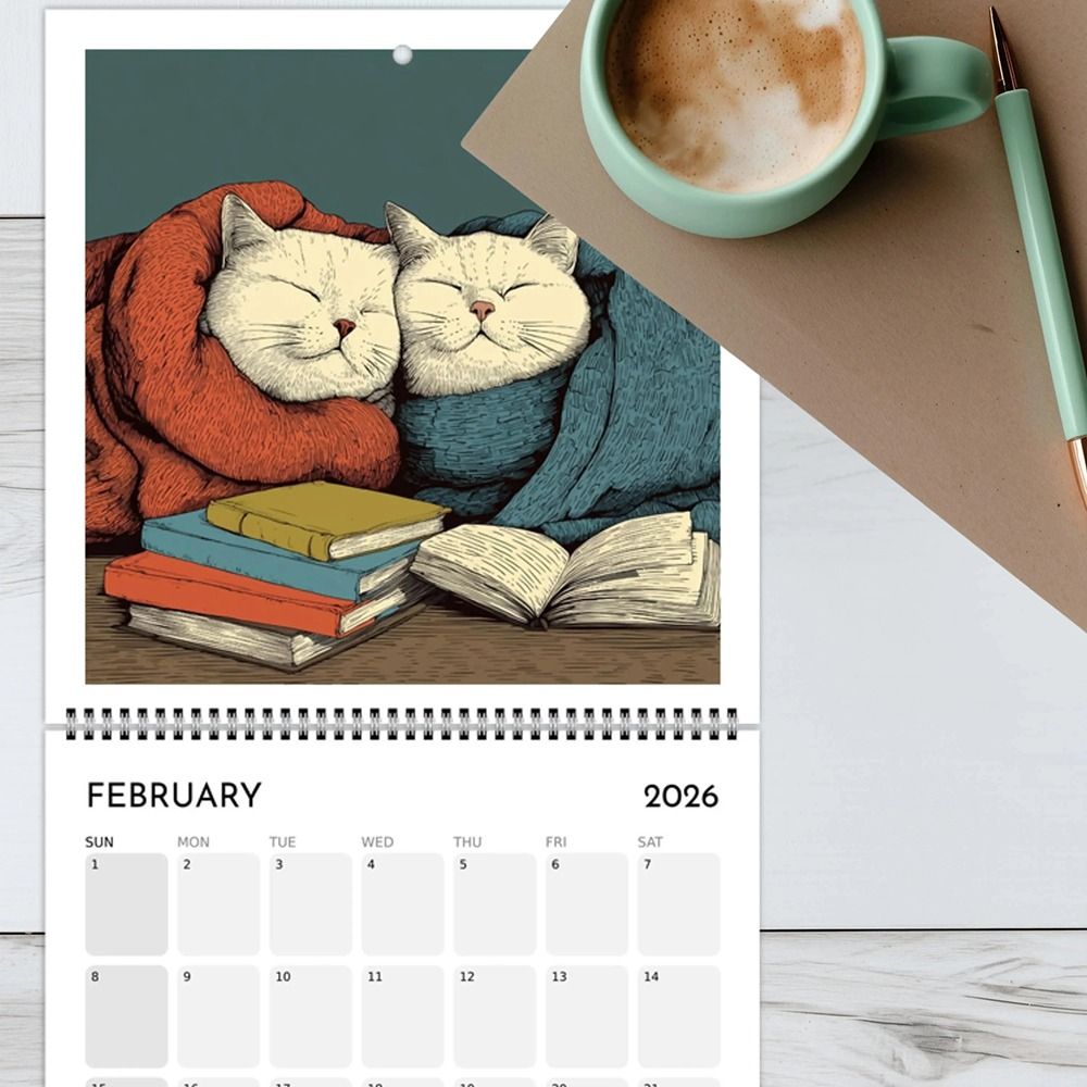 Cute 2026 Wall Calendar 2026 Hangable Design Monthly Calendars Monthly Calendar Funny Cat Art 12 Month Layout Cat Design Calendar Home Office