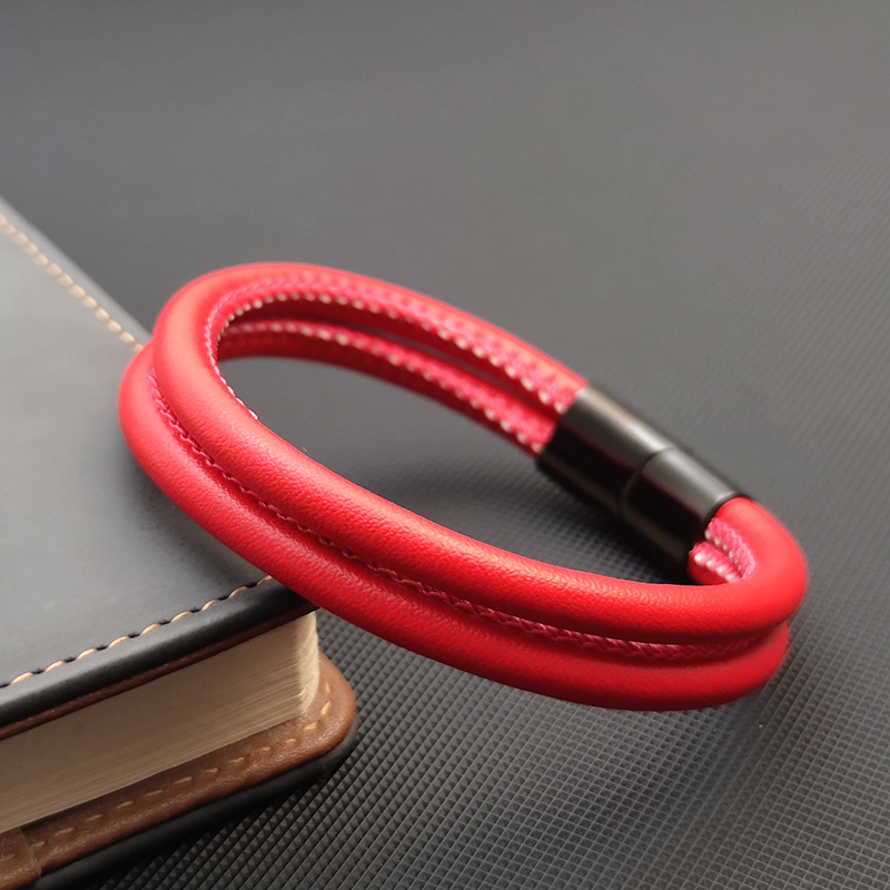 【Special offer】Titanium steel personalized stainless steel big red vintage hand-woven leather bracelet for men