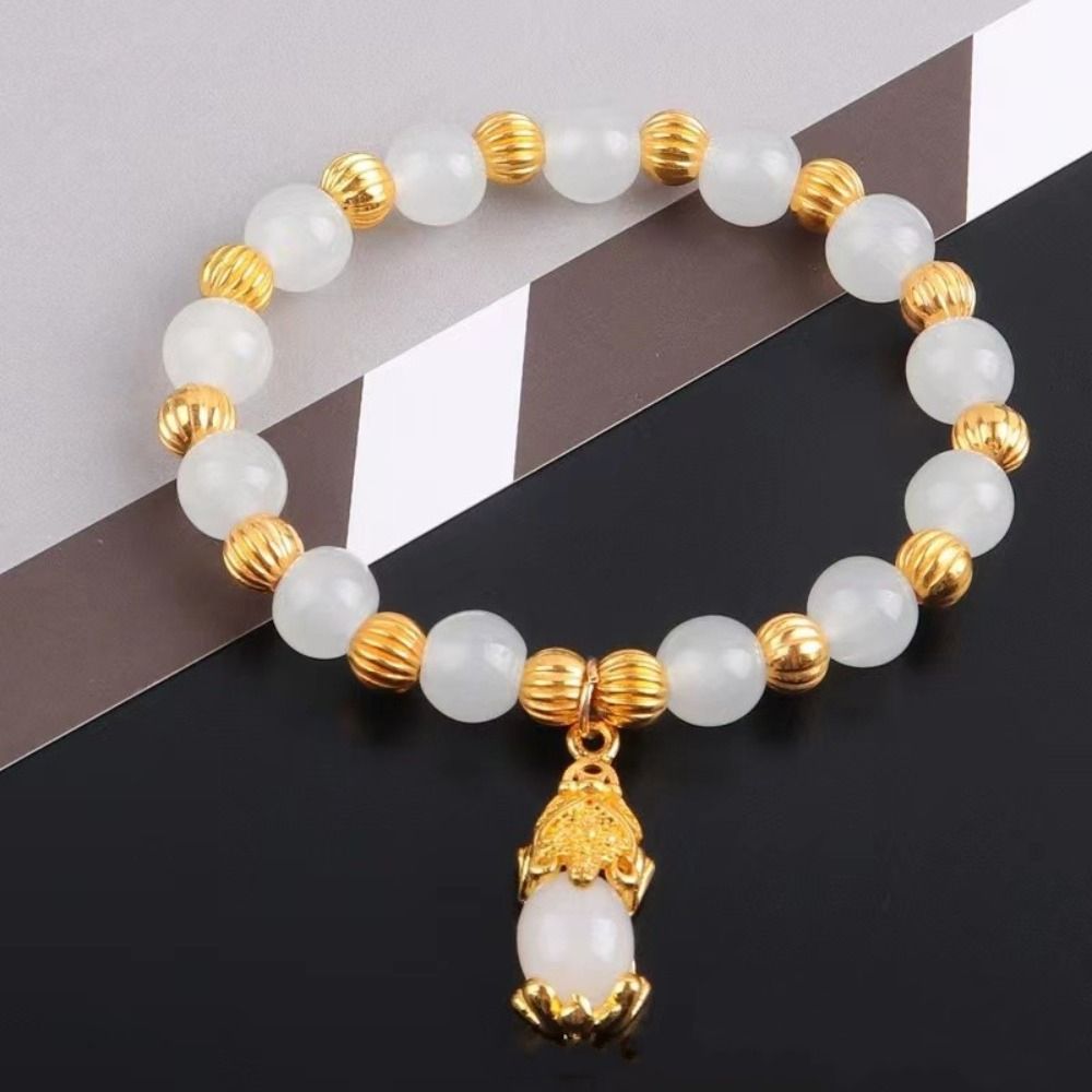 Retro Vintage Imitation Marble Bracelet Delicate Chinese Style Pixiu Pendant Bracelet Wrist Adornment Beaded Bangles Men Women