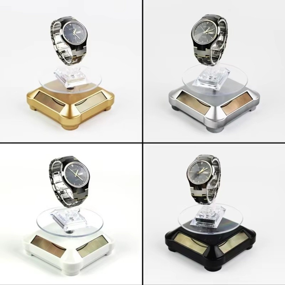 Practical 360 Rotating Solar Showcase ABS Material LED Light Jewelry Display Stand Automatic Rotating Light Powered Rotation Rotating Display Stand Showcases