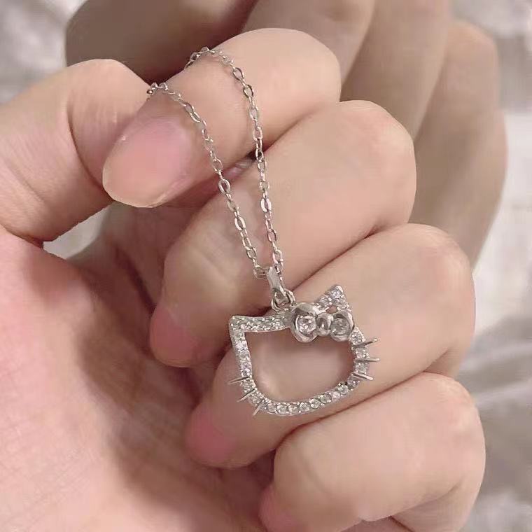 【Special offer】Copper Silver Plated Cute Kt Cat Loose Ring Girl Cartoon Soft Girl Necklace Women's Best Friend Simple for Girlfriend