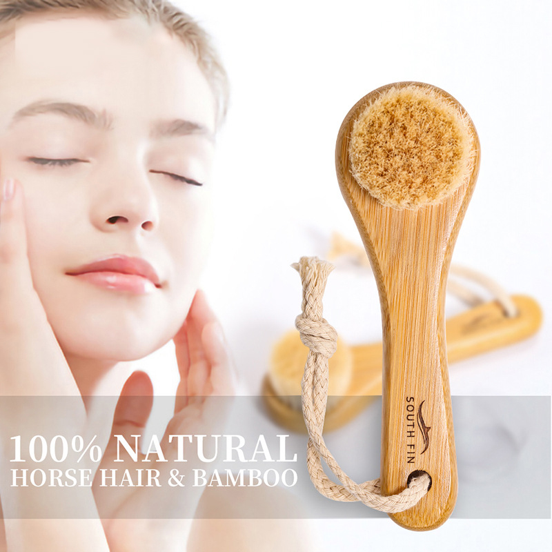 Bamboo Hair Facial Cleansing Massage Facial Treatment Brush Wooden Long Handle Cleansing Brush Exfoliating Brush