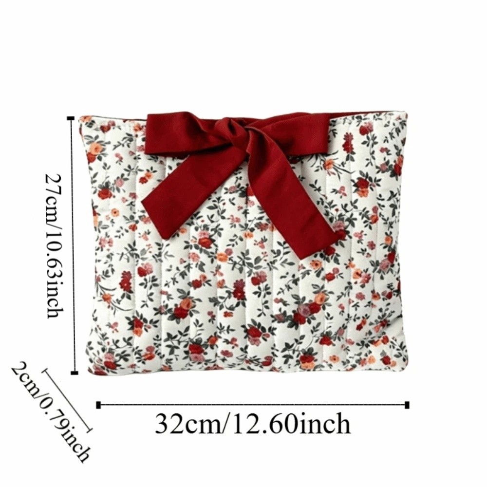 Cute Portable Floral Book Storage Bag Large Capacity Lightweight Cosmetic Organizer Quilted Design Bow Tie Makeup Bag Daily