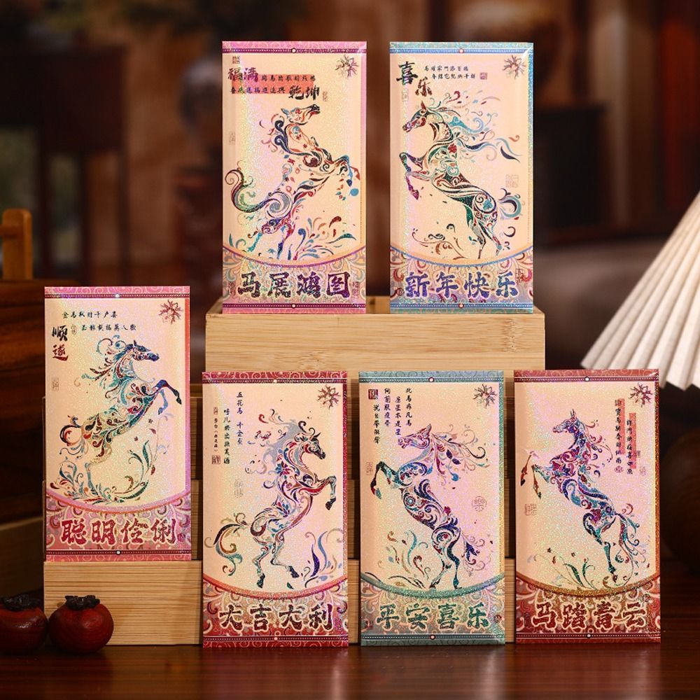 6Pcs Hongbao Paper 2026 New Year Red Envelope Traditional Best Wishes Money Bag Chinese Style Blessing Red Pocket Birthday Gift