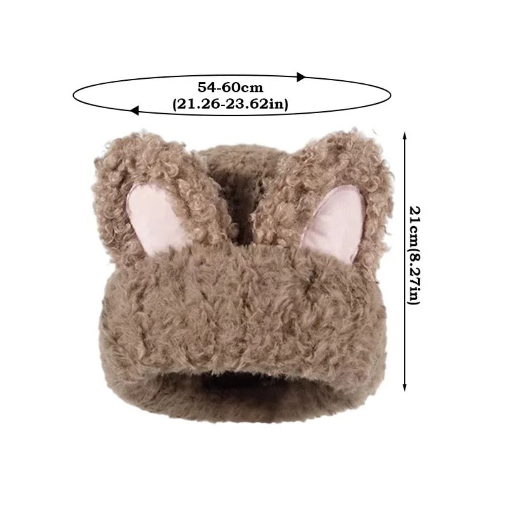 Cute Fluffy Rabbit Ear Beanies Solid Color Sweet Knitted Plush Hat Comfortable Thicken Winter Outdoor Warm Cap Autumn Winter