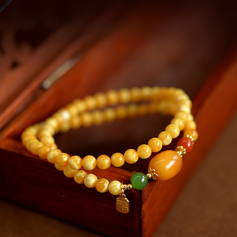 【Mega Bracelet Female Old Flower Wax East China Sea Crystal Agate Jade Jade Scattered Pendant Jasper Red Bracelet
