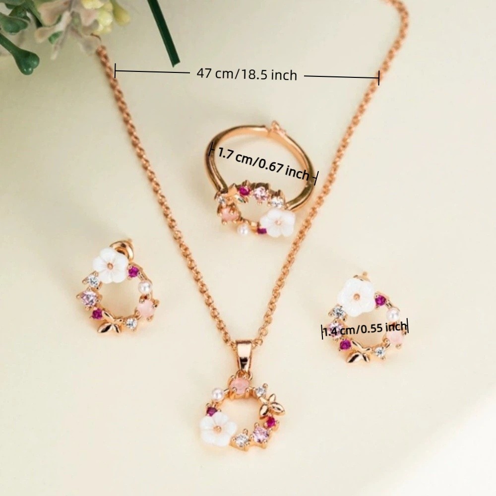 4 Pcs/Set New Elegant Rose Jewelry Set Exquisite Design Simple Ornate Necklace Ring Earrings Set Petal-Inspired Dainty Flower Fashion Accessories Anniversary