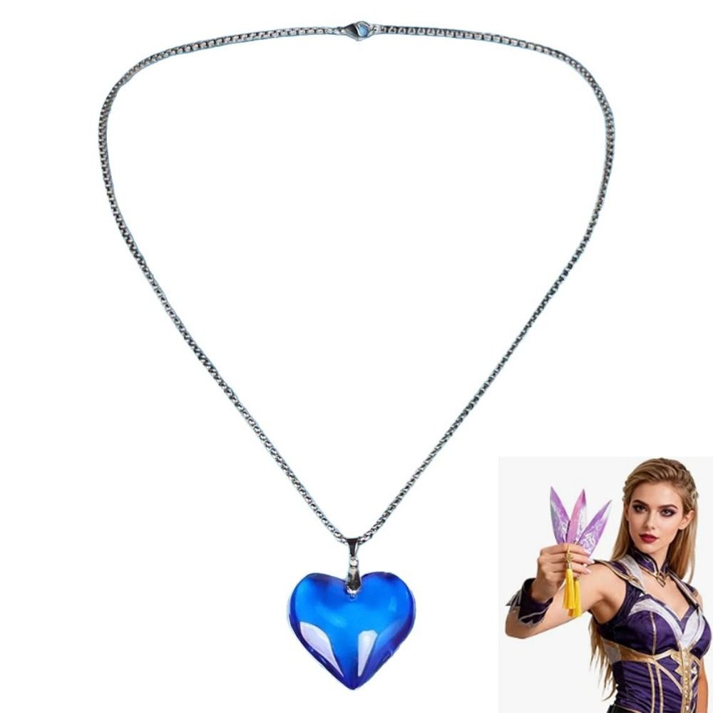 New Demon Hunters Kpop Necklace Stainless Steel Anime Style Blue Heart Pendant Kpop Demon Hunters Merch Necklace Jewelry Accessories