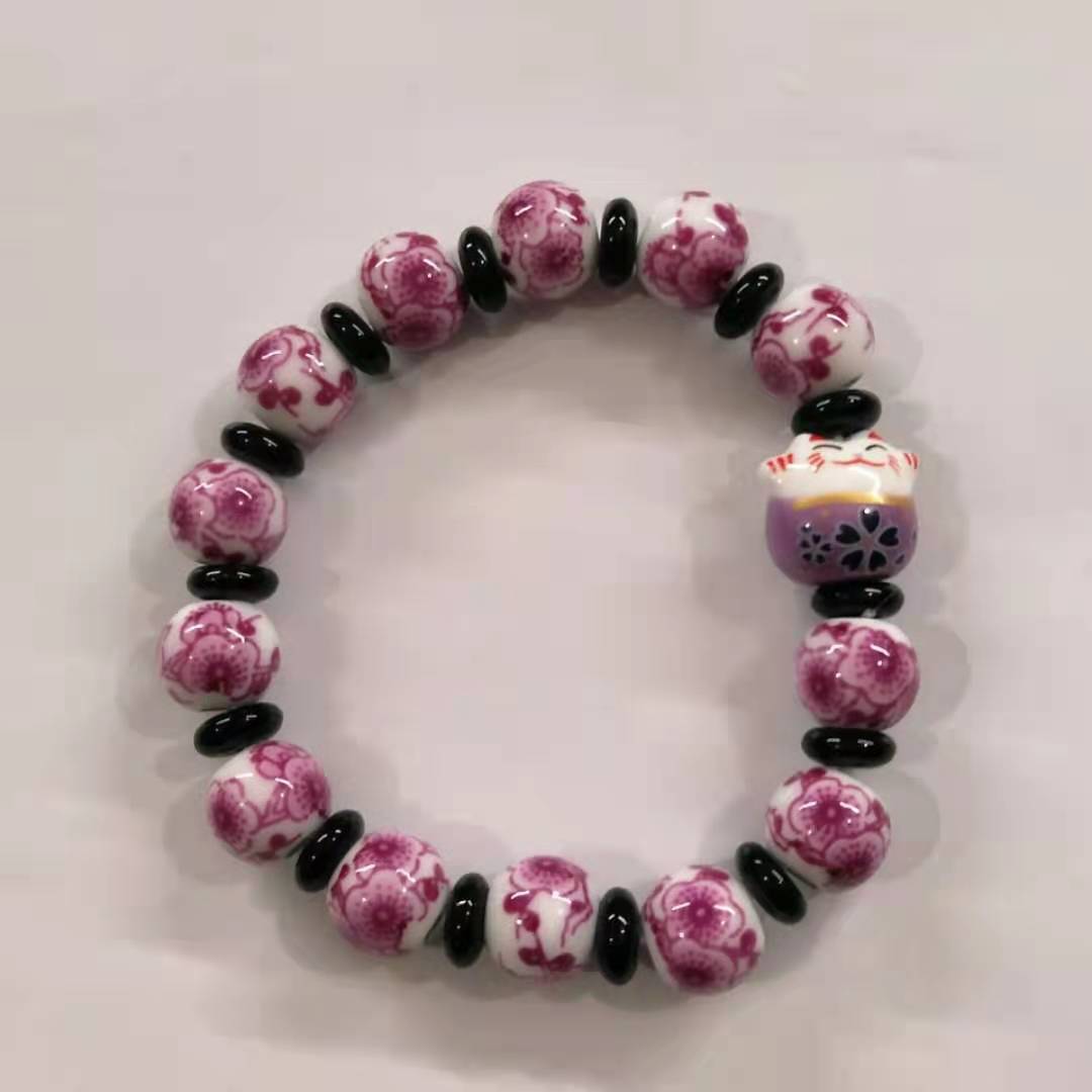 【New Arrivals】New Style Ceramic Printed Bracelet Cute Ceramic Lucky Cat Girl Fashion Simple Single Circle Bracelet