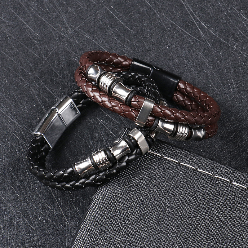 【Special offer】Vintage men's and women's woven creative leather bracelet stainless steel alloy magnetic buckle personality new bracelet bracelet