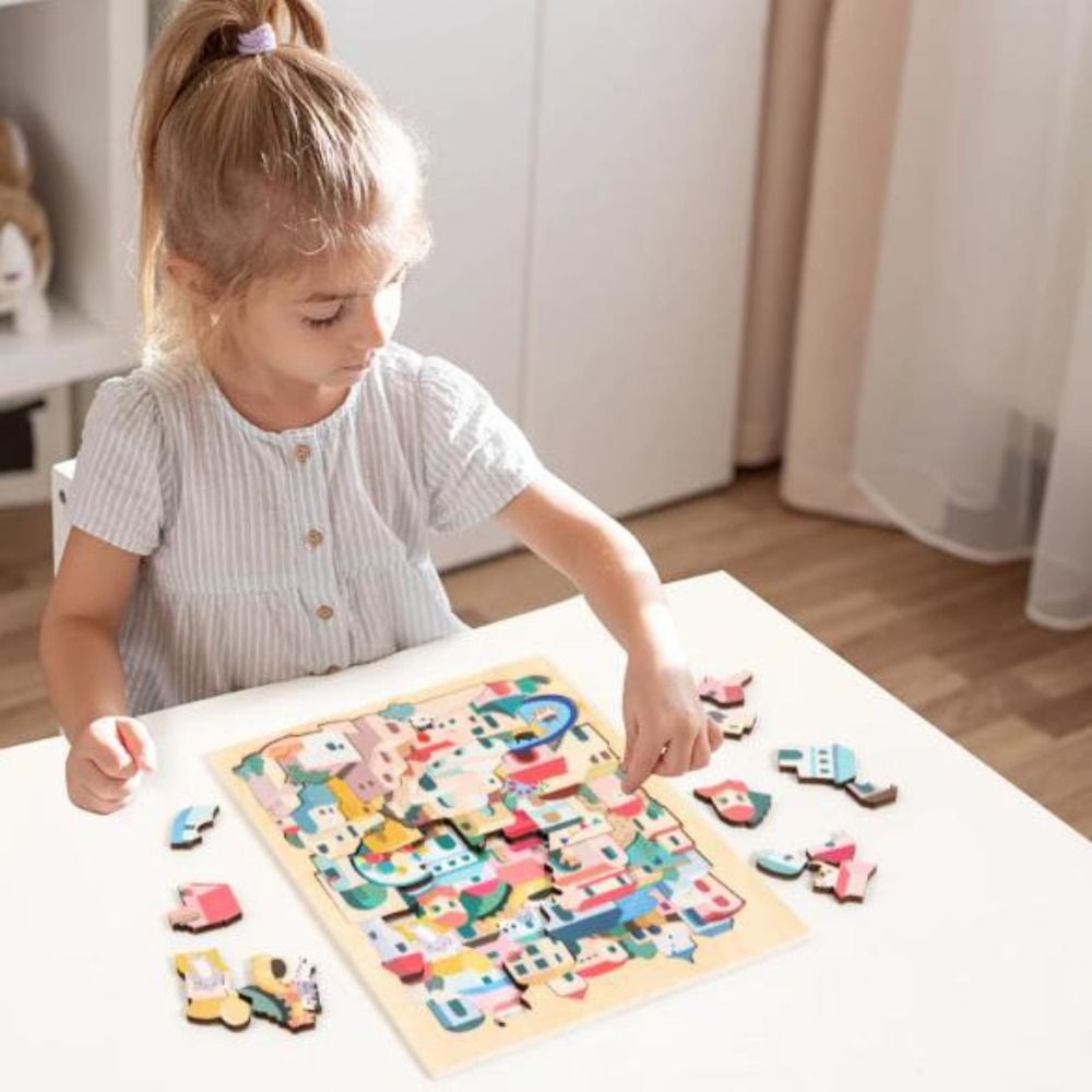 Creative Irregular Shaped Wooden Wukong Jigsaw Puzzles Brain Teaser Irregular Snack Stacked Shape Puzzles Challenging DIY Toy House Shape Puzzles Montessori Toys