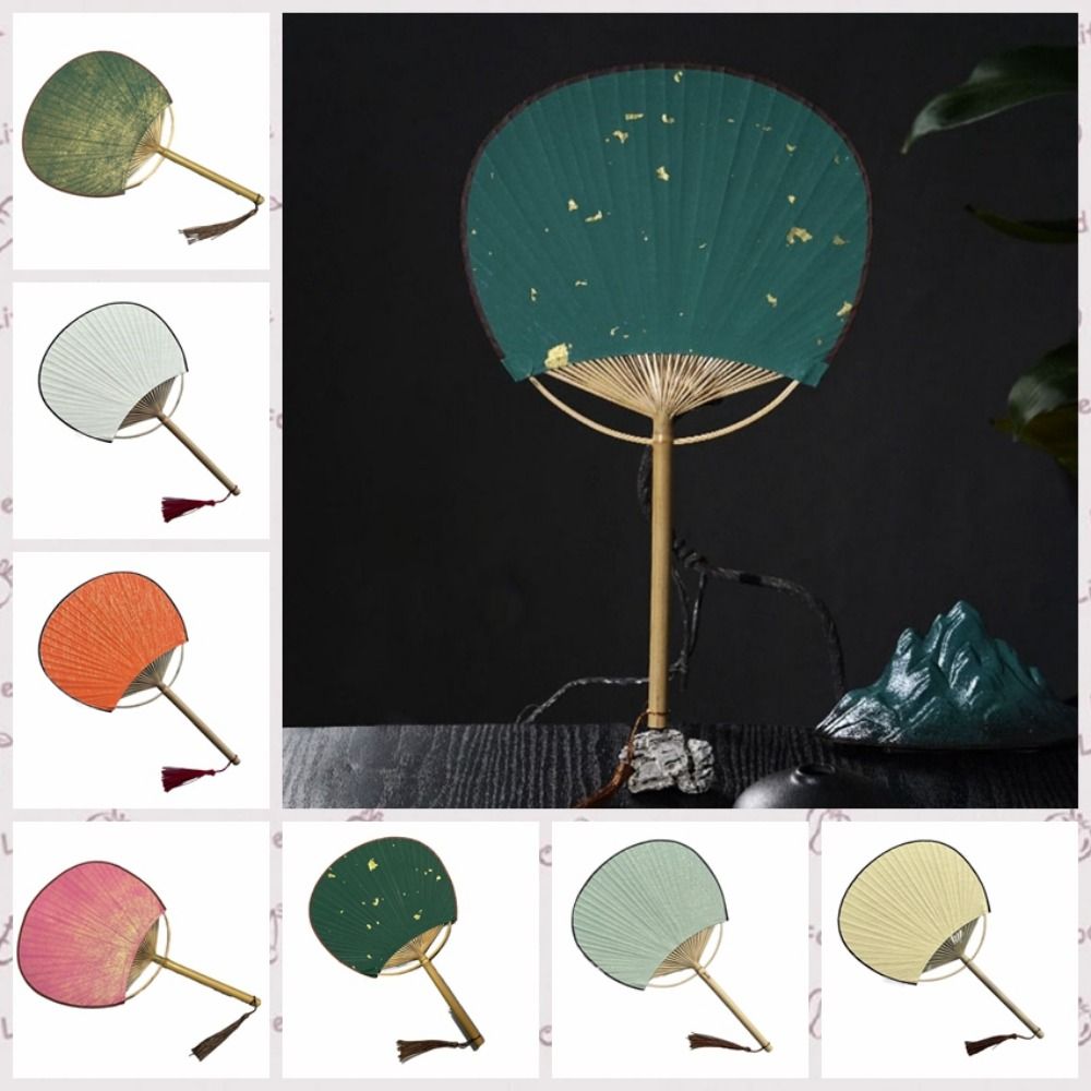 Art Crafts Gift Vintage Hand Painted Fan Paper Bamboo Handle Blank Hand Fan with Tassels Chinese Style DIY Fan Dance