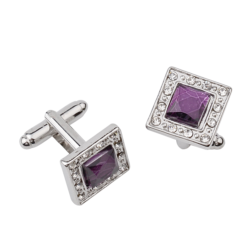 【Exclusive Discount】Square Rhinestone Cufflinks For Mens French Shirt Cuff Links Black White Purple red Cufflink Buttons Christmas